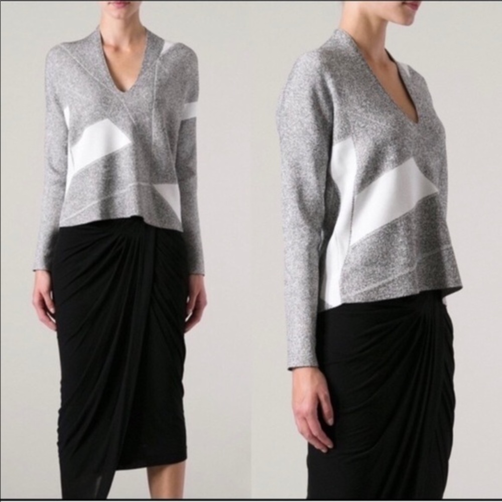 Helmut Lang Gray and White Sweater